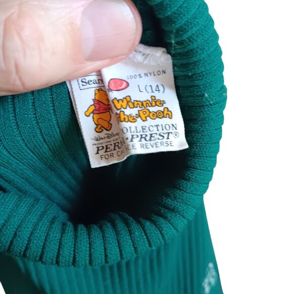 Women's Small Vintage Winnie The Pooh Green Ribbed Turtleneck Knit Top 1970's - Picture 3 of 7